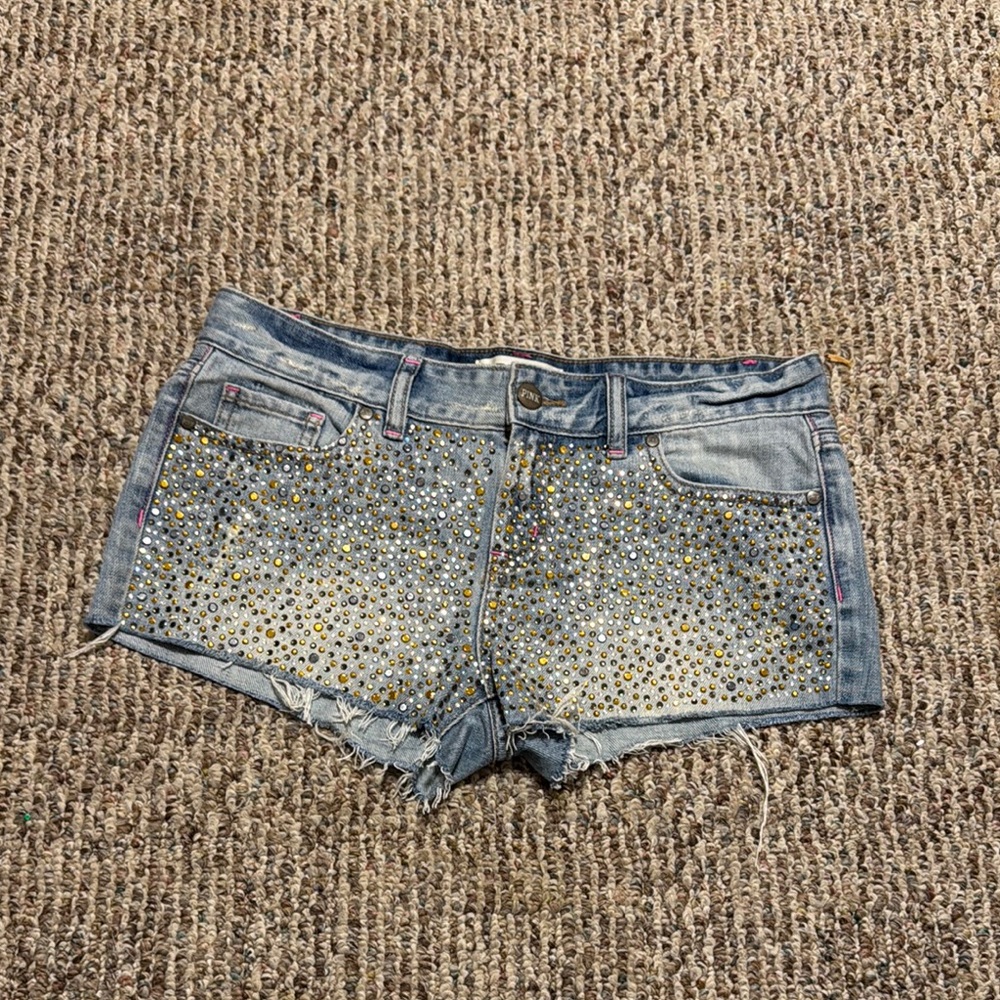 PINK Victoria's Secret Blue and Gold Jean Shorts with Metallic Accents
